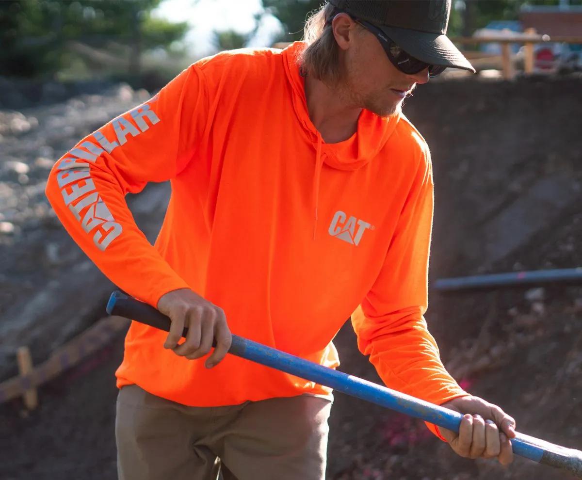 T-shirt lungo maniche con cappuccio HiVis per uomo